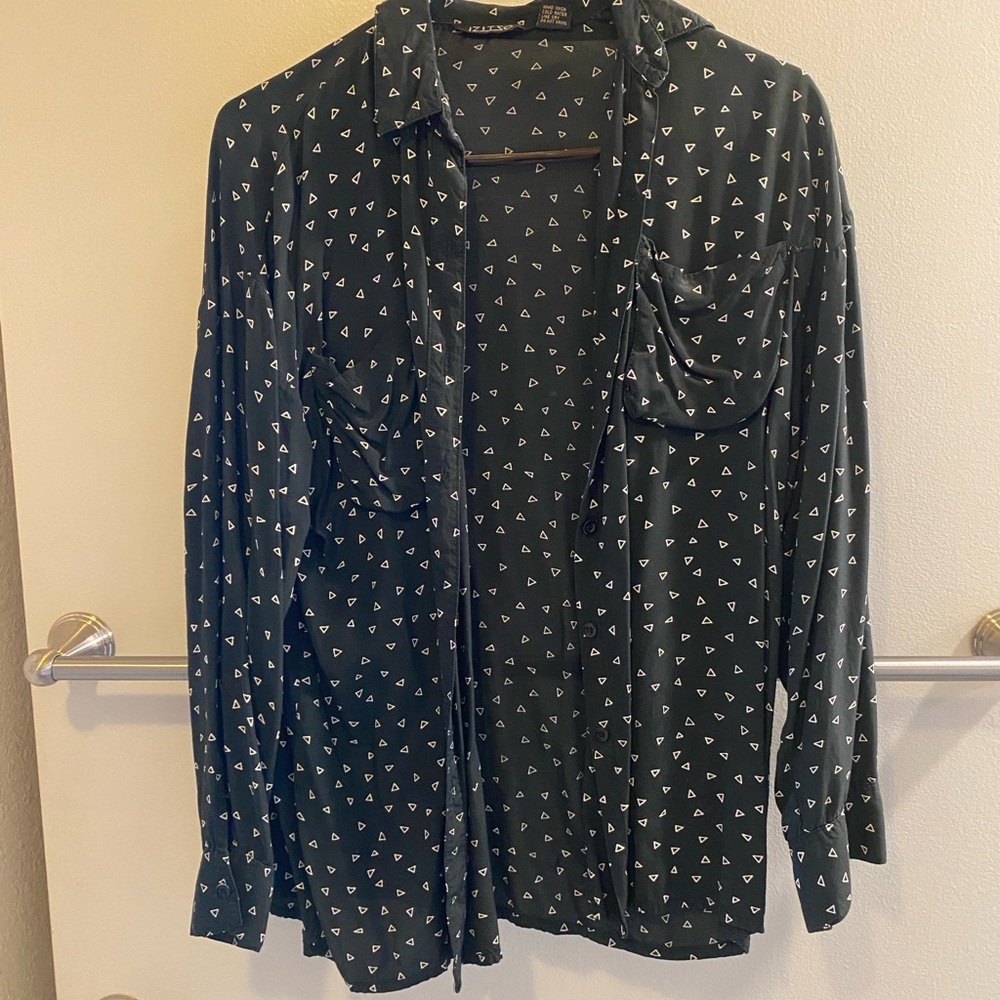 Black Button-Up Shirt with White Triangle Pattern